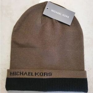 MICHAEL KORS NWT Mens Woven Beanie Hat Black and Olive